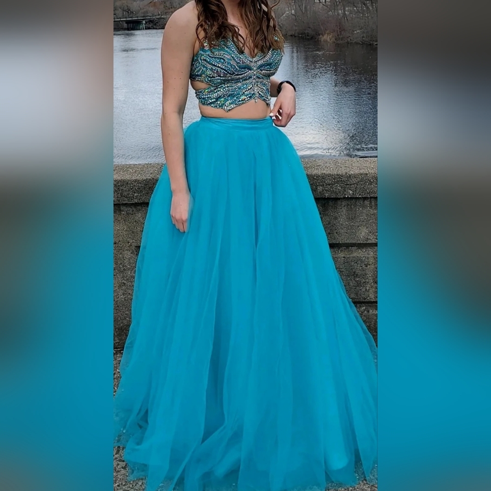 Blue Two Piece Prom Dress